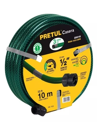 Manguera 1/2 , Reforzada 3 Capas, 10 M, Pretul, man-10x1/2pr