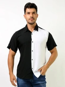 Camisa Social Lisa Masculina Manga Curta preta e branca