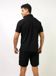 Camisa Social Lisa Masculina Manga Curta preta e branca