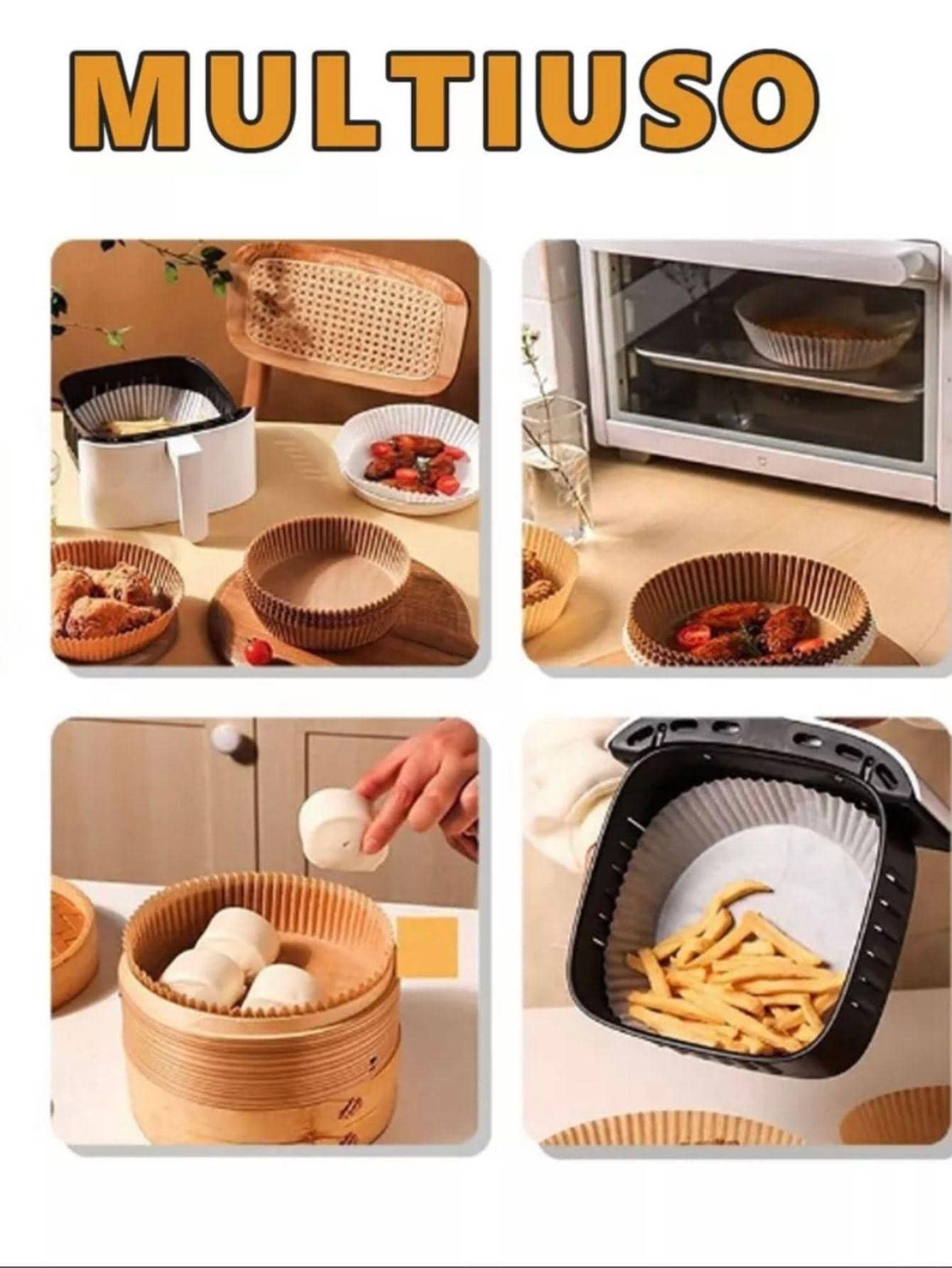 Runtoo Utilidades para Casa Forro de Papel Descartável 50 Unidades Fritadeira Elétrica Airfryer - Damasco - Visão 1