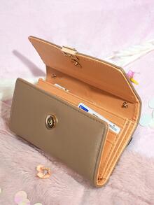 Cartera Lisa Con Broche Diseño FLor - Caqui - Ver 5