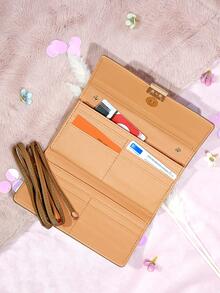 Cartera Lisa Con Broche Diseño FLor - Caqui - Ver 6