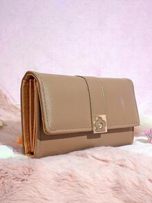 Cartera Lisa Con Broche Diseño FLor - Caqui - Ver 4