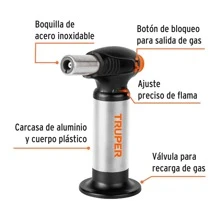 Mini Refillable Butane Gas Torch, Truper SOPM-64 101968 - Black - View 3