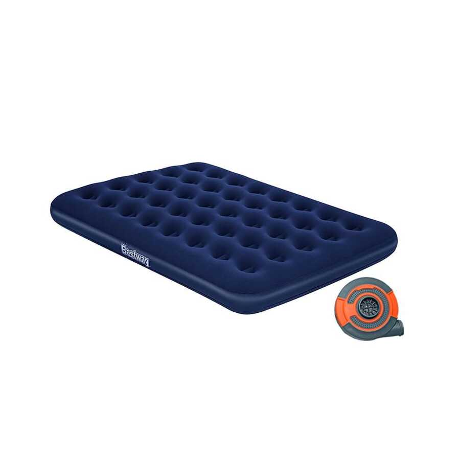 Colchón Inflable Matrimonial Cama De Aire Camping Con Bomba Electrica Externa Azul Terciopelo - Azul Marino - Ver 1