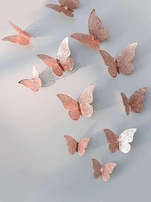 12片镂空3D蝴蝶墙贴，适用于教室、房间、客厅墙面装饰 - 淺粉色 - 查看 3