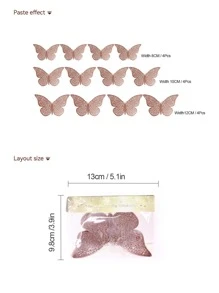 12片镂空3D蝴蝶墙贴，适用于教室、房间、客厅墙面装饰 - 淺粉色 - 查看 2
