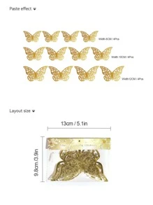 12片镂空3D蝴蝶墙贴，适用于教室、房间、客厅墙面装饰 - 芥末黃 - 查看 2