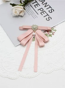 1pc Women Faux Pearl & Rhinestone Decor Bow Tie For Dress Decoration - Pink - View 5