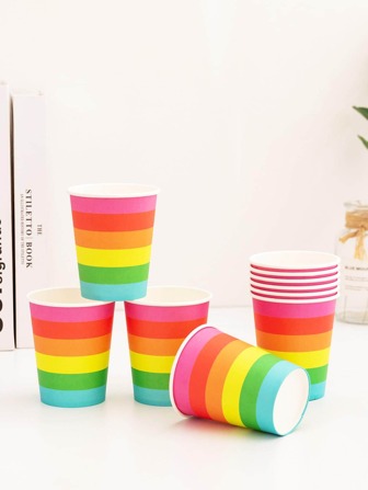 10入組條紋圖案一次性紙杯，派對用