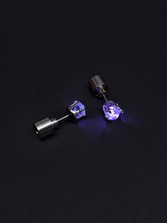 1pair Hip Hop Glow In The Dark Rhinestone Decor Stud Earrings For Women Men For Daily Decoration, For Jewelry Gift And Party