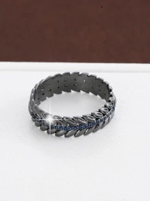 樹葉設計戒指 - 黑色 - 查看 2