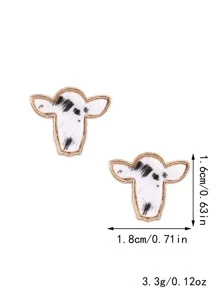 1對時尚PU聚氨酯奶牛頭耳釘適合女士日常裝飾 - 彩色 - 查看 4