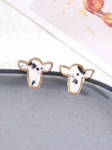 1對時尚PU聚氨酯奶牛頭耳釘適合女士日常裝飾 - 彩色 - 查看 2