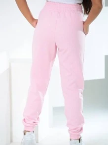 Women's Jogger Pants High Waist Sweatpants Thick Fabric Cold Weather Flannel Sweatpants - Baby Pink - View 2