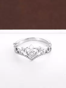 1pc Simple Crown Shaped Cubic Zirconia Women Ring - Silver - View 2