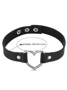 1入組搖滾朋克街頭風夜店PU皮革黑色心翻領頸鏈