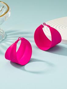 極簡風格圓耳環 - 玫紅色 - 查看 5