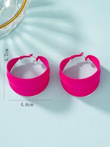 極簡風格圓耳環 - 玫紅色 - 查看 2