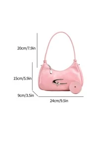 Túi Hobo tối giản Trang trí bằng kim loại Dây kéo màu hồng - Hồng - Xem 5