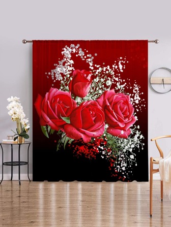 花卉圖案單片透視窗簾