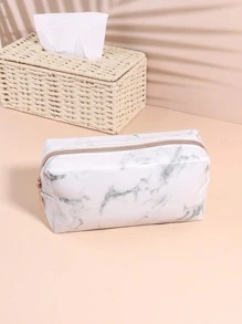 1 Túi Đựng Văn Phòng Phẩm Họa Tiết Đá Cẩm Thạch, Túi Đựng Văn Phòng Phẩm Di Động Tối Giản Cho Trung Học Cao Đẳng & Văn Phòng - trắng - Xem 3