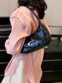 Metal Decor Hobo Bag PU Black Fashionable Portable,Multifunction,Large Capacity Business Casual High School,Business,Work,Travel,Vacation For Lady,For Women,For Female,White-Collar Workers Fashion,Fashionable,Minimalist Leather Tote Bag