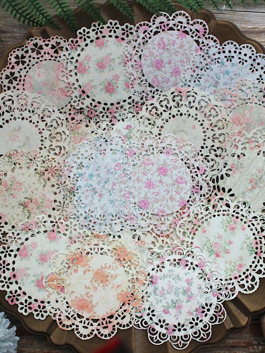 20入組復古蕾絲桌巾紙用於DIY垃圾日記剪貼簿紙工藝 - 彩色 - 查看 1
