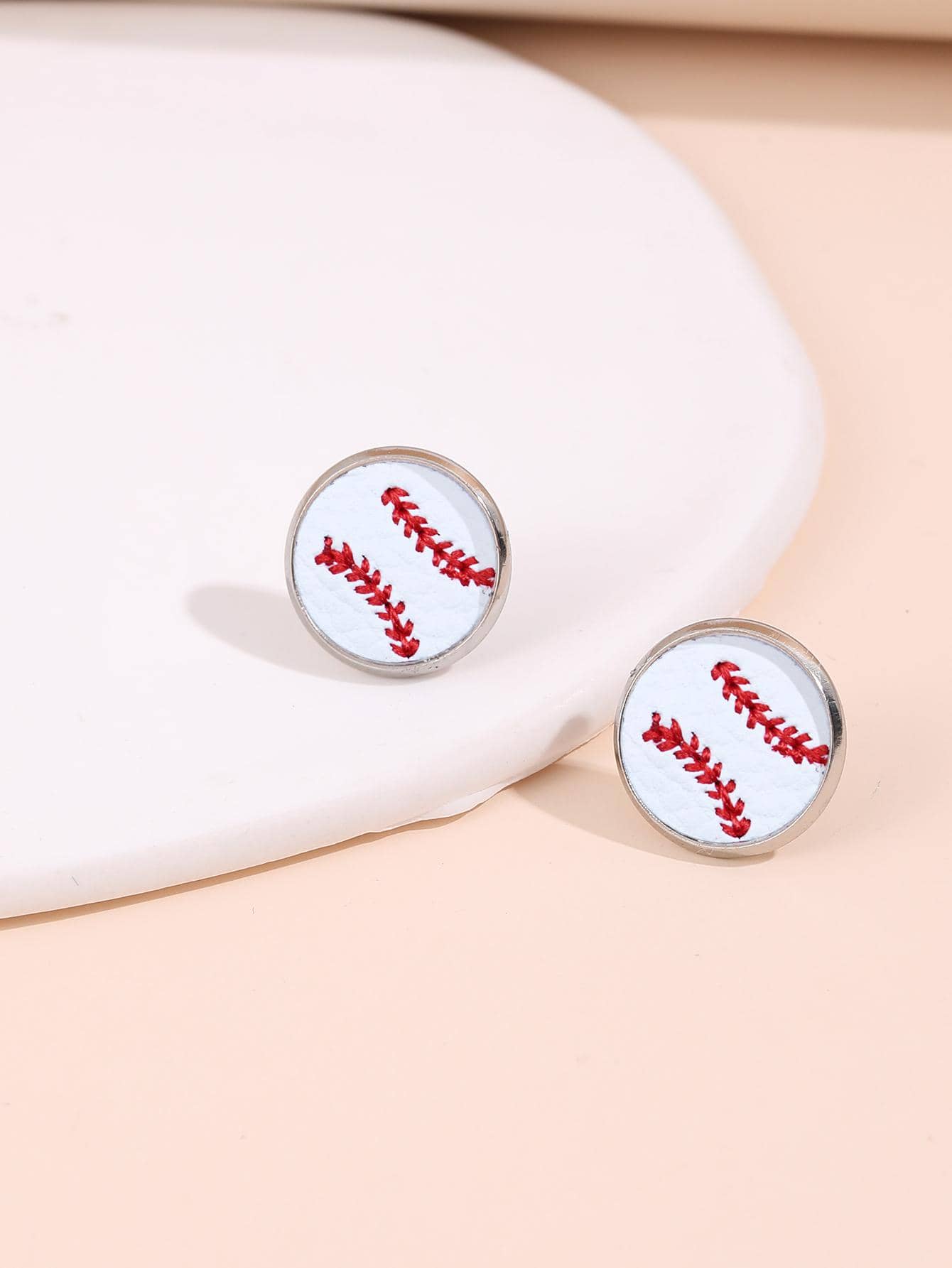 棒球圖案設計耳釘 - 彩色 - 查看 1