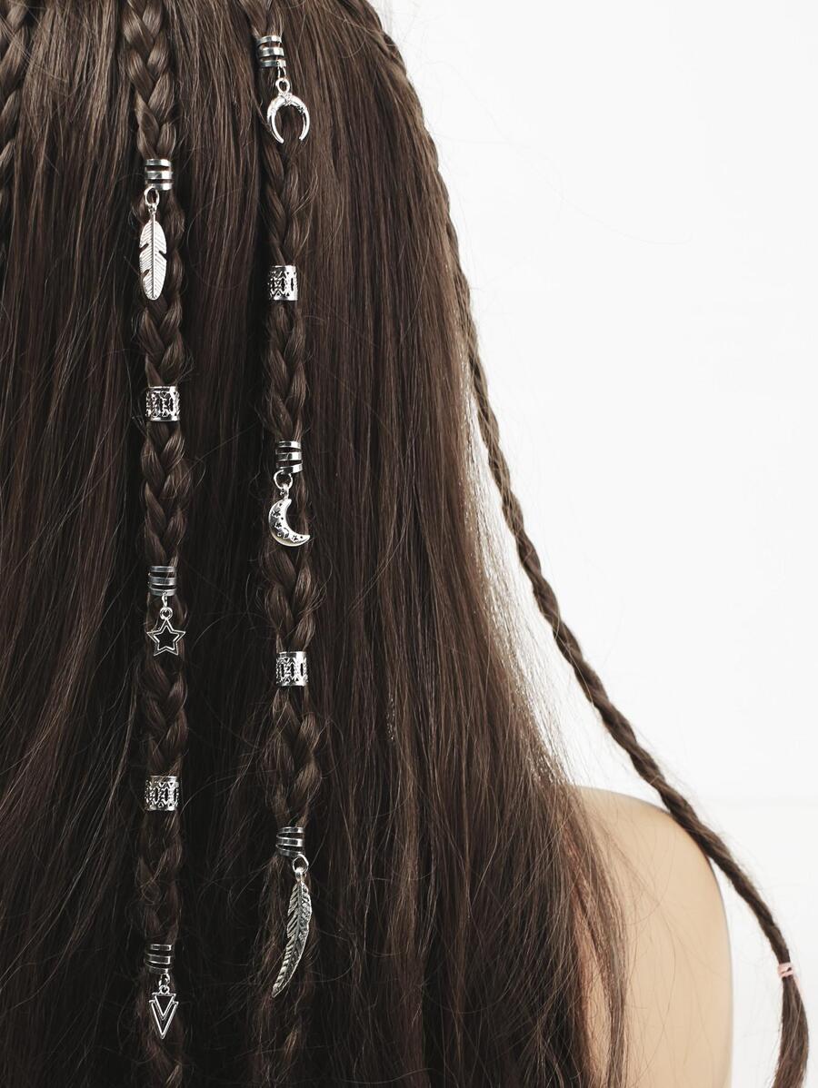 26pcs Moon & Star Charm Hair Ring For Daily Casual Outing Wear Boho - Silver - View 1