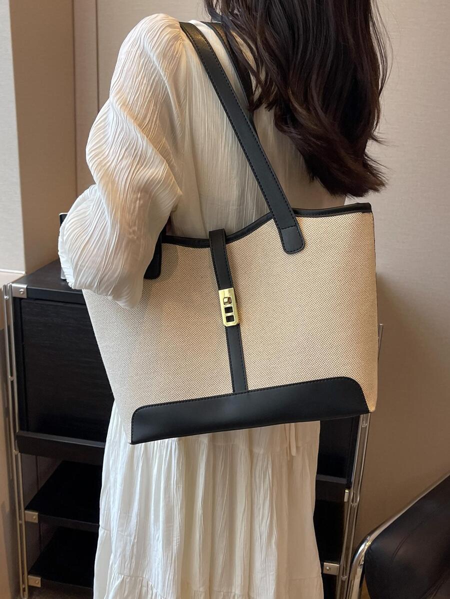 女士休闲帆布拼接拉链单肩包，大容量，适合日常使用手提包书包，返校背包，大容量，轻便，便携，适合少女女大学生，非常适合返校、大学、初中、高中、工作、商务、通勤、时尚工作包女士，适合日常优雅和特殊场合