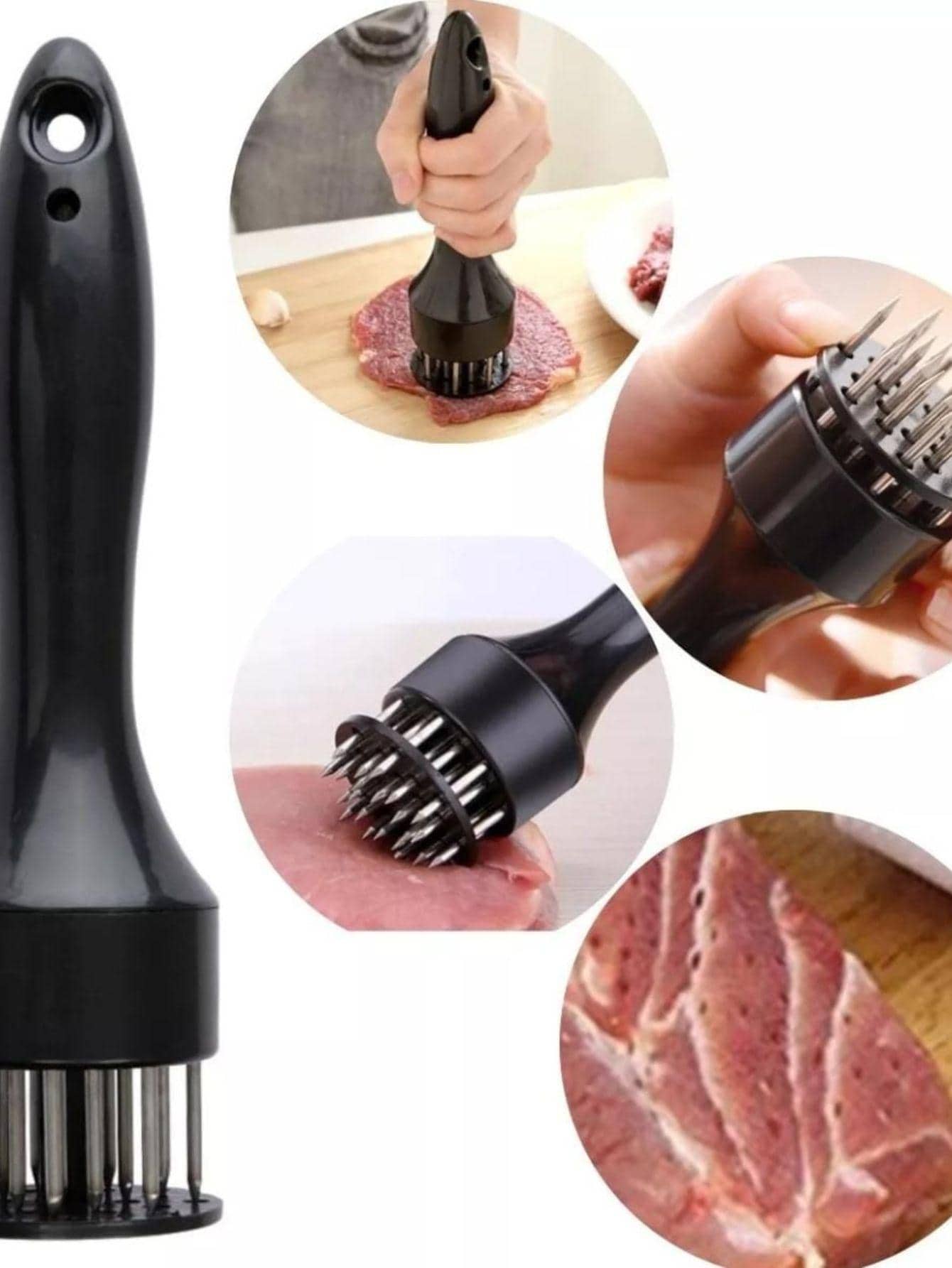Amassador Martelo Batedor Amaciador De Carnes Em Agulhas Preto ou Branco - Preto - Visão 1
