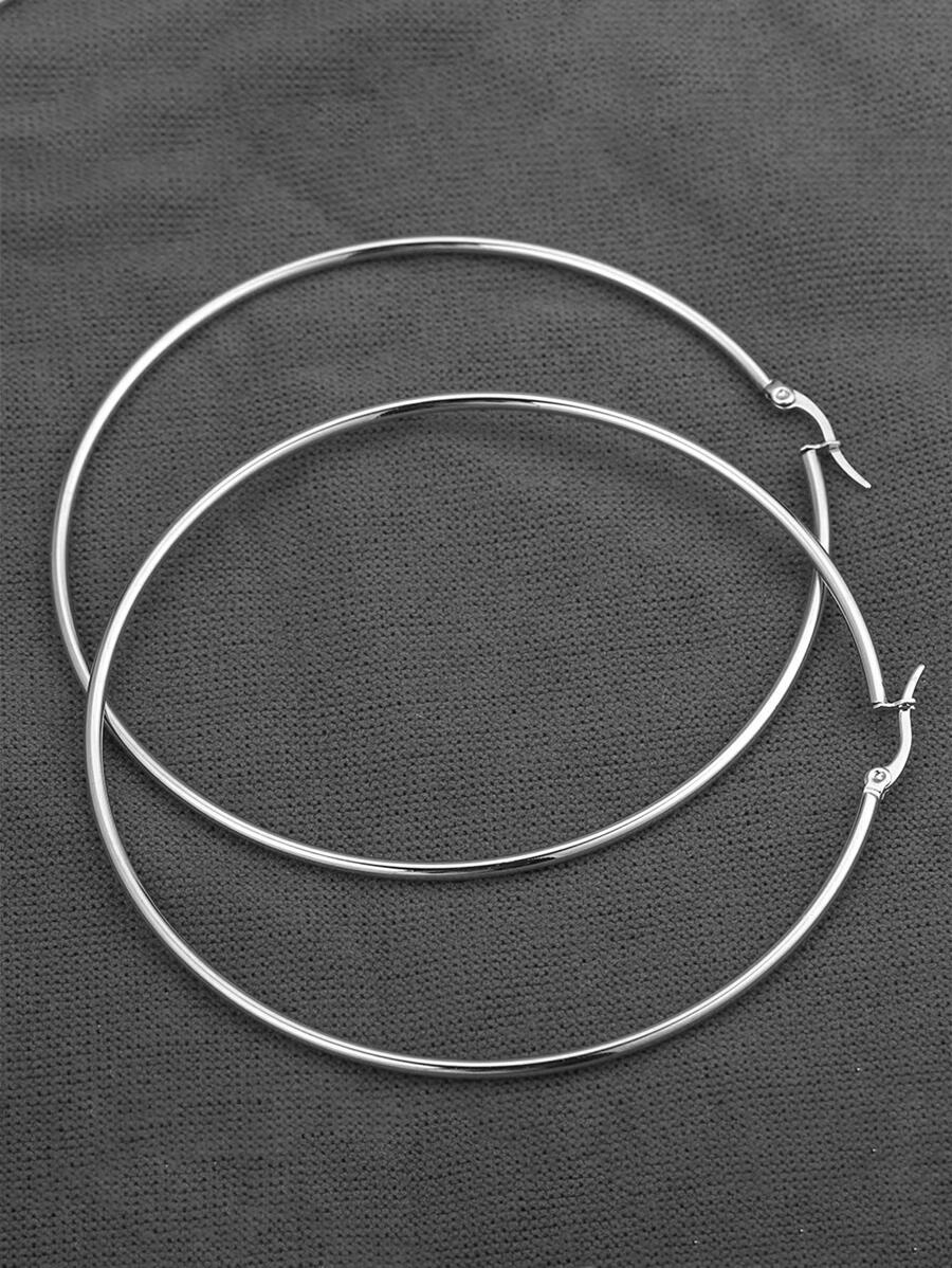 1 Cặp Hoa tai vòng tròn trơn lớn bằng thép không gỉ, Hoa tai vòng tròn dự tiệc đơn giản dành cho phụ nữ với phụ kiện trang sức tự làm Hoa tai - Bạc - Xem 1