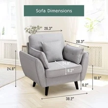 JAMFLY 38" Accent Chair for Living Room, Mid Century Modern Armchair with Pillow, Comfortable Single Sofa Chairs for Bedroom, Home Office(Dark Gray) - Màu Xám nhạt - Xem 3