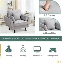 JAMFLY 38" Accent Chair for Living Room, Mid Century Modern Armchair with Pillow, Comfortable Single Sofa Chairs for Bedroom, Home Office(Dark Gray) - Màu Xám nhạt - Xem 5
