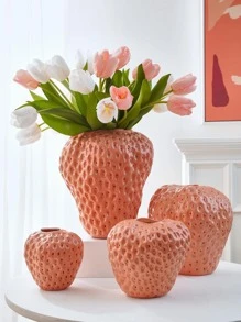 1pc Strawberry Shaped Flower Vase Home Decor Room Decor Glass Vase - Pink - View 2