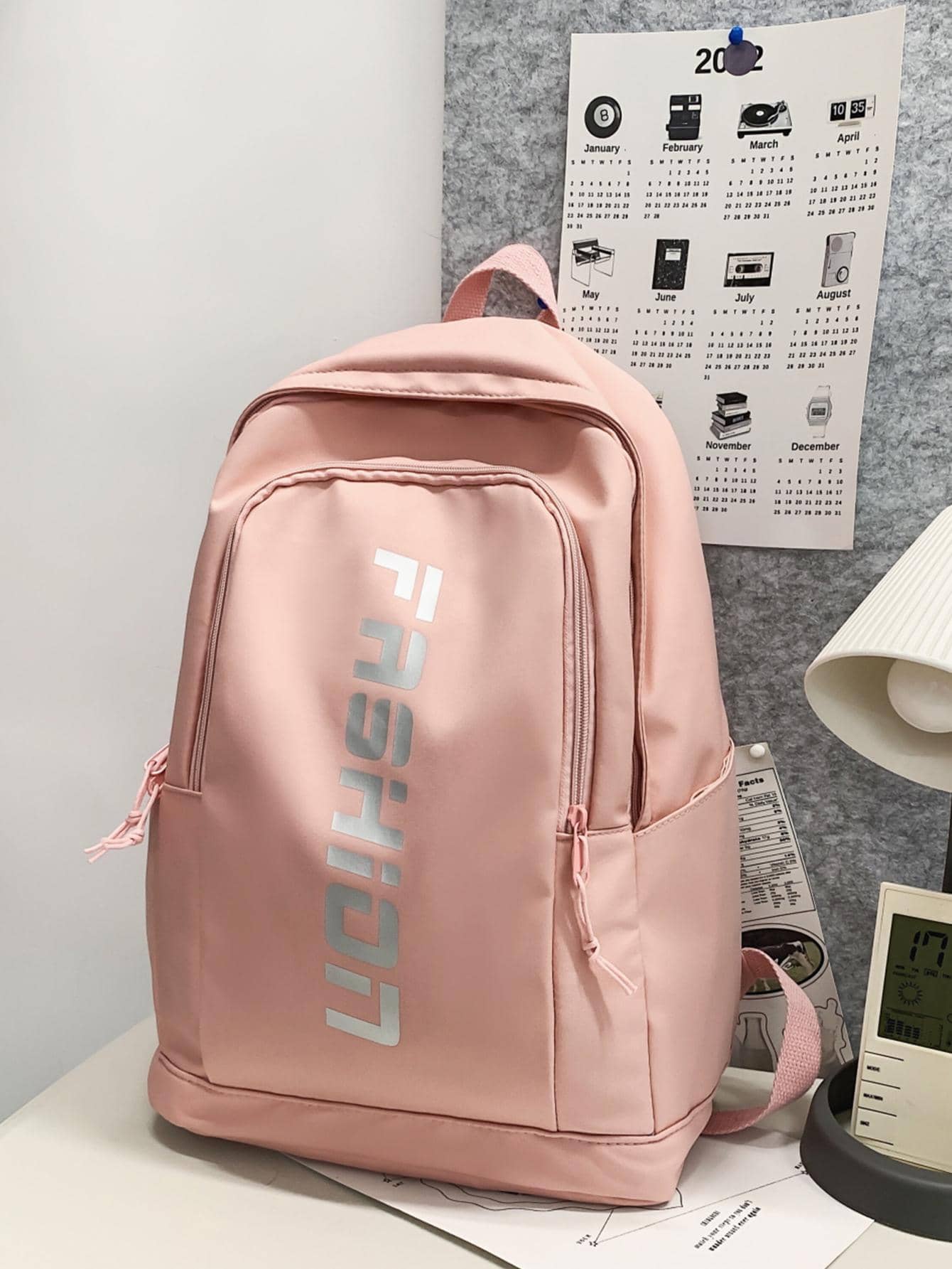 Letter Printed College Style Backpack - Pink - View 1