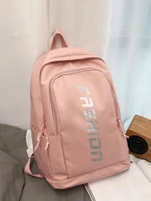 Letter Printed College Style Backpack - Pink - View 2
