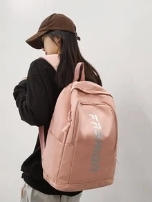 Letter Printed College Style Backpack - Pink - View 3