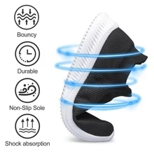 Women's Walking Shoes Sock Sneakers Slip on Work Shoes Zapatos de Mujer - 黑與白 - 查看 3