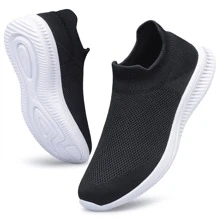 Women's Walking Shoes Sock Sneakers Slip on Work Shoes Zapatos de Mujer - 黑與白 - 查看 5