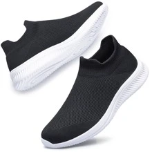 Women's Walking Shoes Sock Sneakers Slip on Work Shoes Zapatos de Mujer - 黑與白 - 查看 1