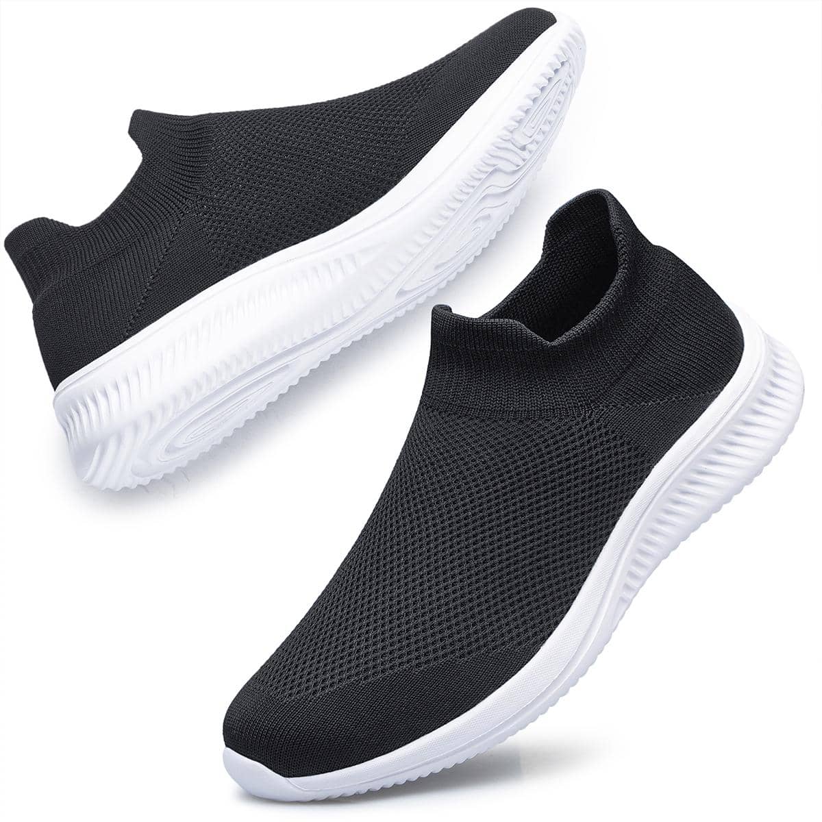 Women's Walking Shoes Sock Sneakers Slip on Work Shoes Zapatos de Mujer - 黑與白 - 查看 1