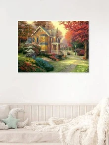 1入組房屋圖案DIY無框鑽石畫 - 彩色 - 查看 2