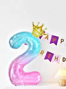 1 quả bóng hình số + 1 quả bóng hình vương miện dùng để trang trí tiệc sinh nhật (không có ống hút, vương miện và số riêng biệt), dùng cho Giáng sinh - Nhiều màu - Xem 1