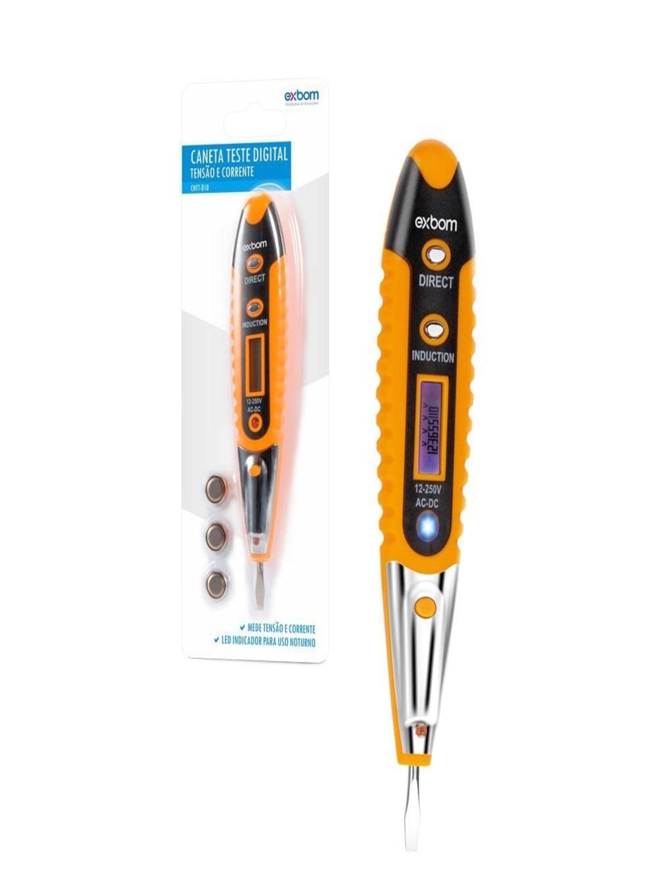 Caneta detector de voltagem e corrente elétrica digital LCD CNTT-D10 AC/DC/12V a 250V - Amarelo - Visão 1