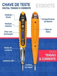 Caneta detector de voltagem e corrente elétrica digital LCD CNTT-D10 AC/DC/12V a 250V - Amarelo - Visão 2