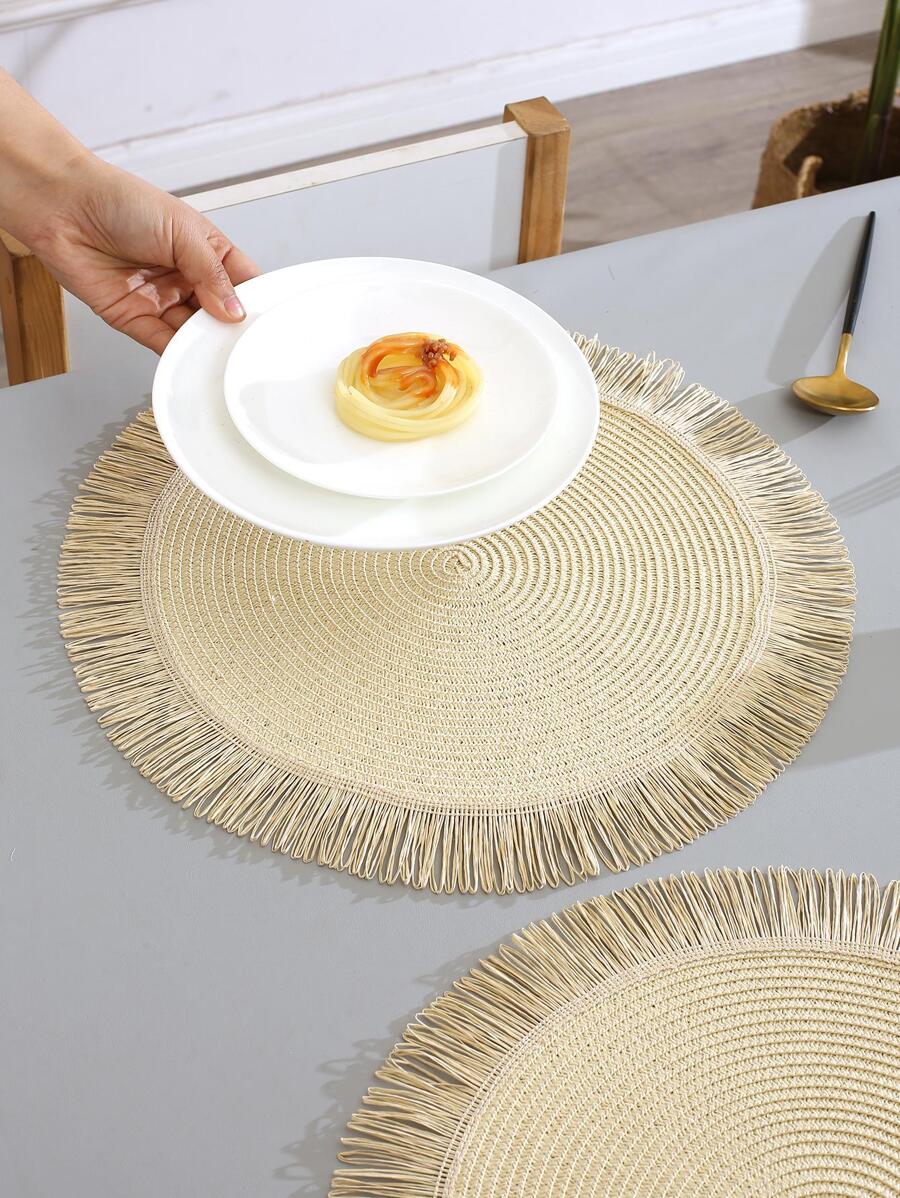 2 cái Fringe Trim Place Mat - Màu be - Xem 1