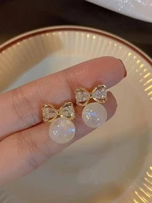 1 Đôi Thời Trang Kim Cương Giả Trang Trí Nơ & Bóng Bông Tai Nữ Trang Trí Hàng Ngày - Nhiều màu - Xem 3