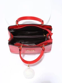 新款手提包带配饰吊坠，优雅时尚拼布手提包，多功能大容量单肩包，时尚设计，新款别致女士小方包手提包单肩包百搭休闲多层大容量挎包适合旅行和购物，新款时尚女士手提包单肩手提包斜挎包拼色休闲奢华大容量挎包可作为单肩包或斜挎包佩戴 - 紅色 - 查看 5